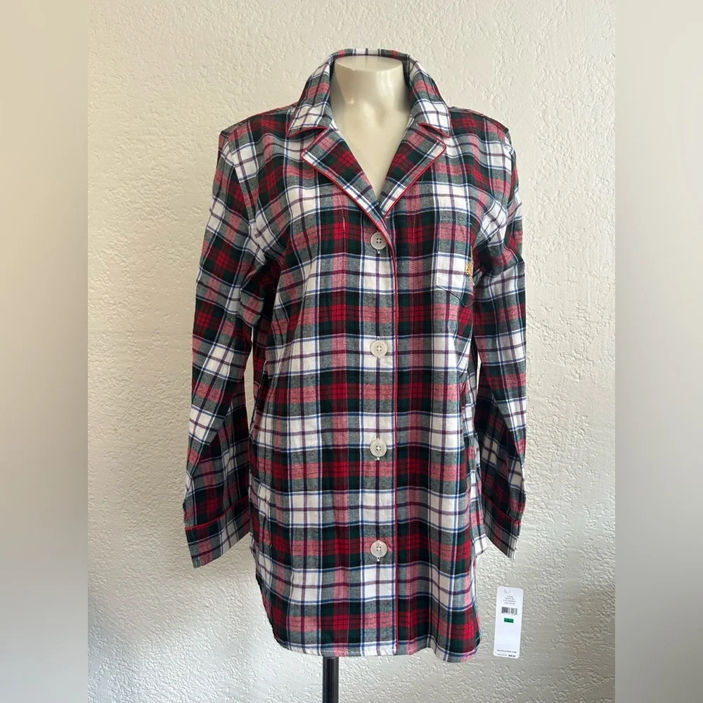 Lauren Ralph Lauren 100% cotton Red White Plaid Pajama Set Cozy Flannel LRG NWT